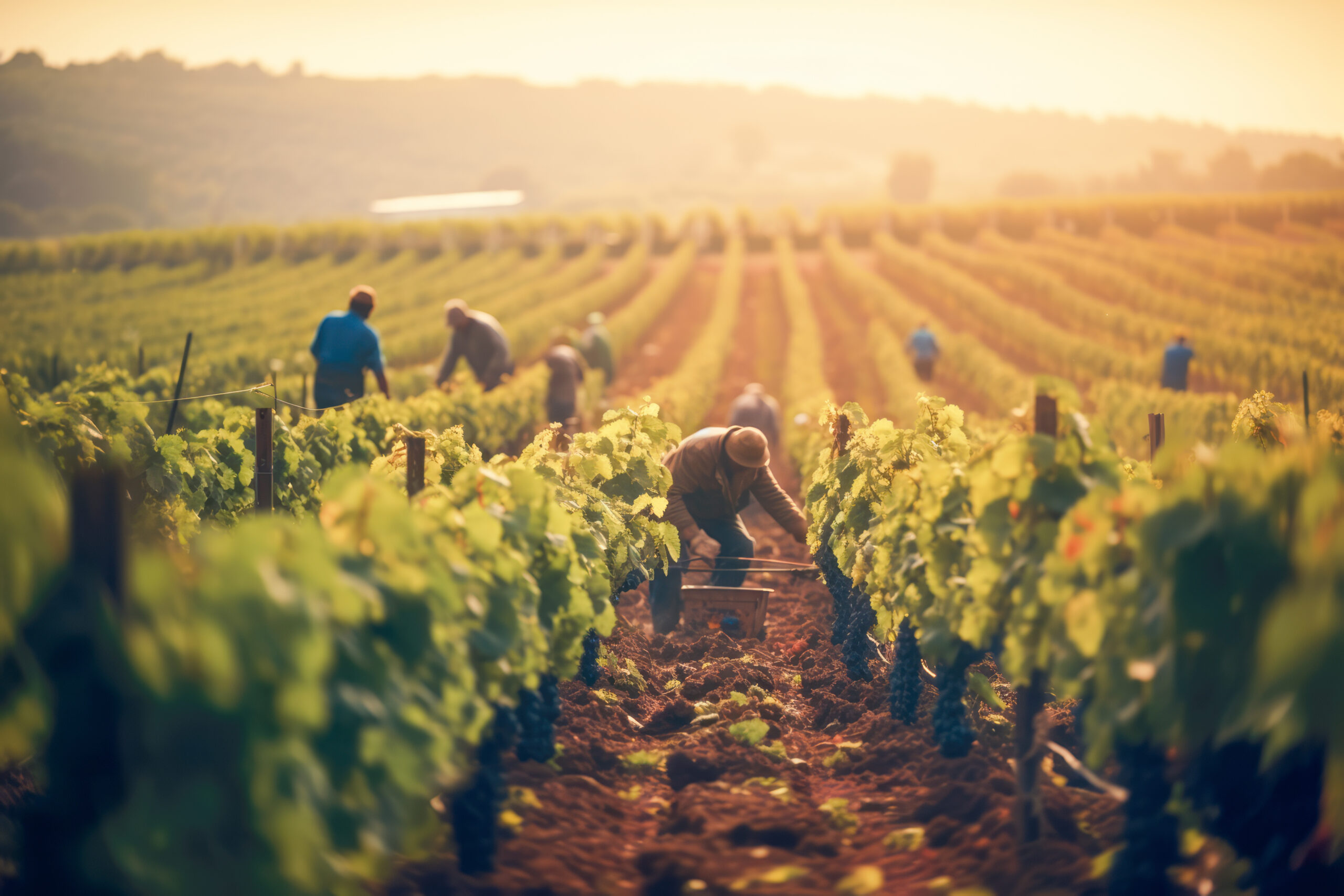 Vendangeurs au milieu d'un vignoble