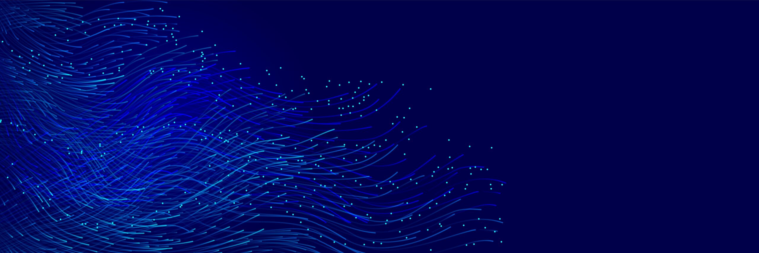 Fond abstrait bleu nuit avec des lignes lumineuses fluides et des particules digitales évoquant des flux de données, l’intelligence artificielle et la technologie. JVM